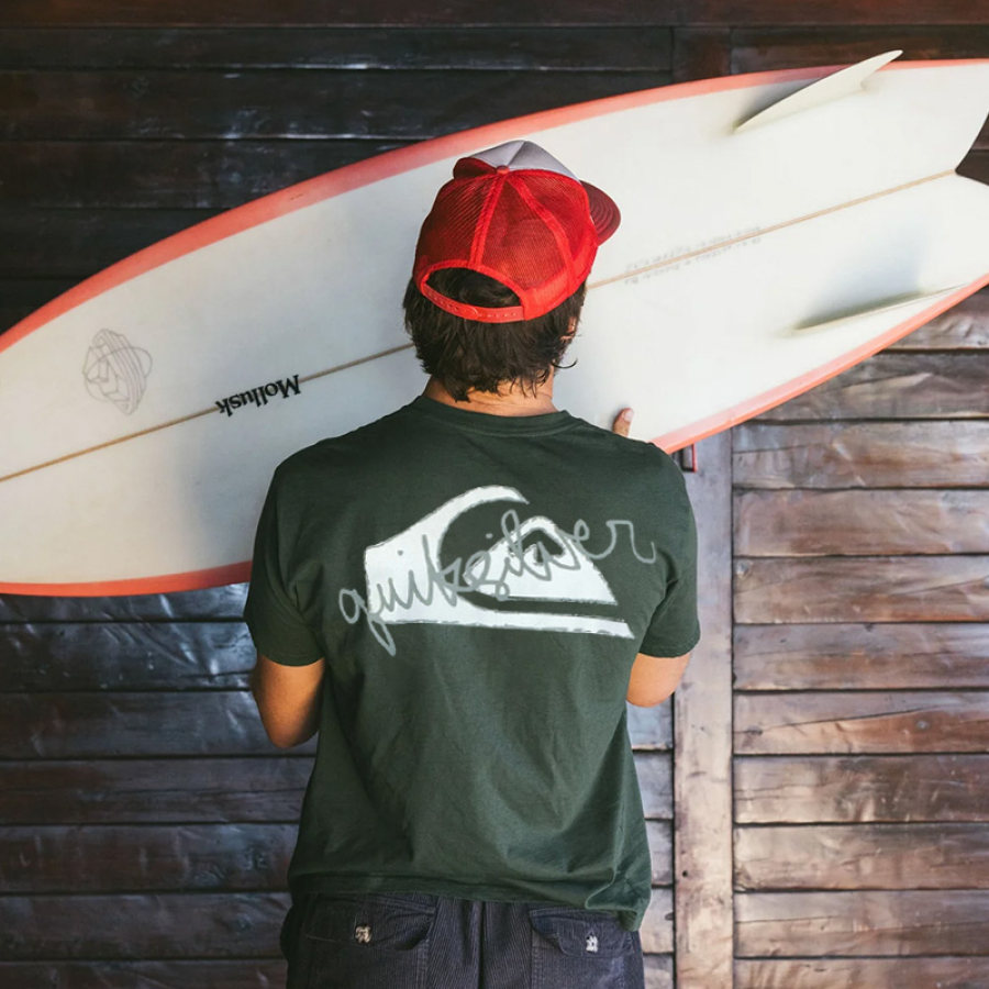 

Kurzarm-T-Shirt Für Herren Mit Surf-Print Und Strandurlaub
