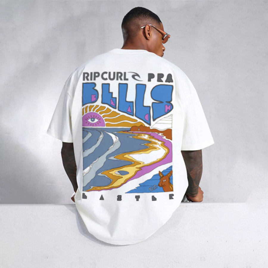 

Übergroßes Strand-Resort-T-Shirt Mit Vintage-Surf-Print Für Herren