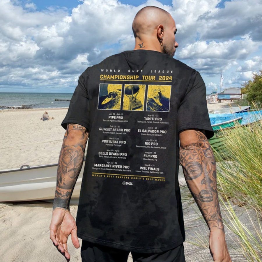 

T-shirt Imprimé Surdimensionné Pour Hommes Retro Surf 2024 Championship Tour