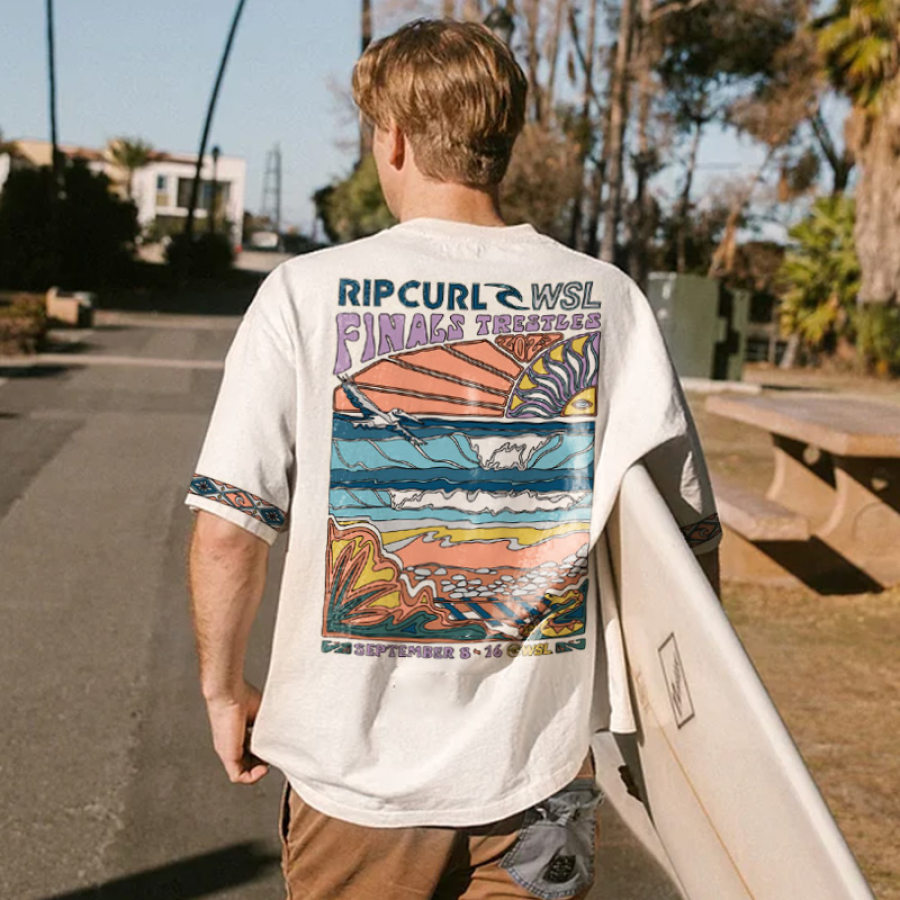 

Camiseta Extragrande Estilo Resort De Playa Con Estampado De Surf Vintage Para Hombre