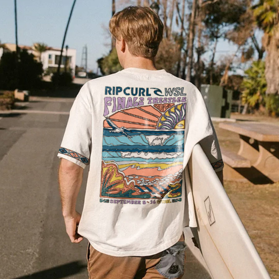 

Übergroßes Strand-Resort-T-Shirt Mit Vintage-Surf-Print Für Herren