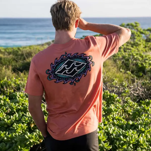 Men's T-Shirt Surf Crayon Wave Print Beach Daily Crew Neck Short Sleeve Tops - Salolist.com 