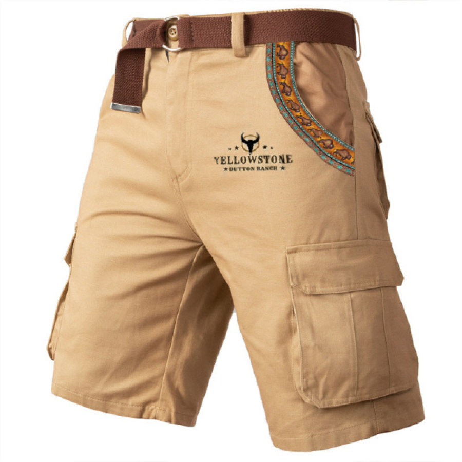 

Pantalones Cortos Tácticos Multibolsillos Con Estampado De Lavado De Yellowstone Vintage Para Hombre