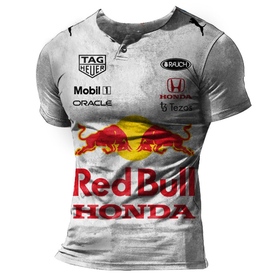 

Мужская винтажная футболка Henley с гоночным логотипом и рваным принтом тактическая футболка с короткими рукавами