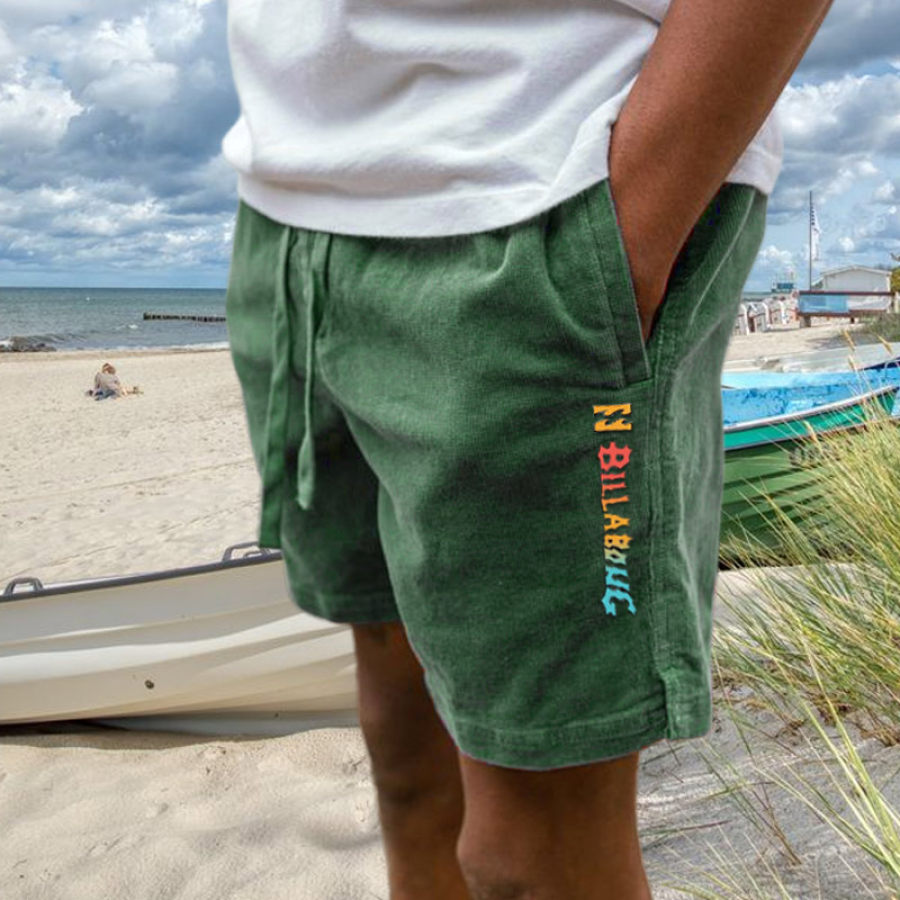 

Herren-Shorts Retro-Cord-Shorts 5 Zoll Surf-Shorts Strand Urlaub Alltag Lässig Grün