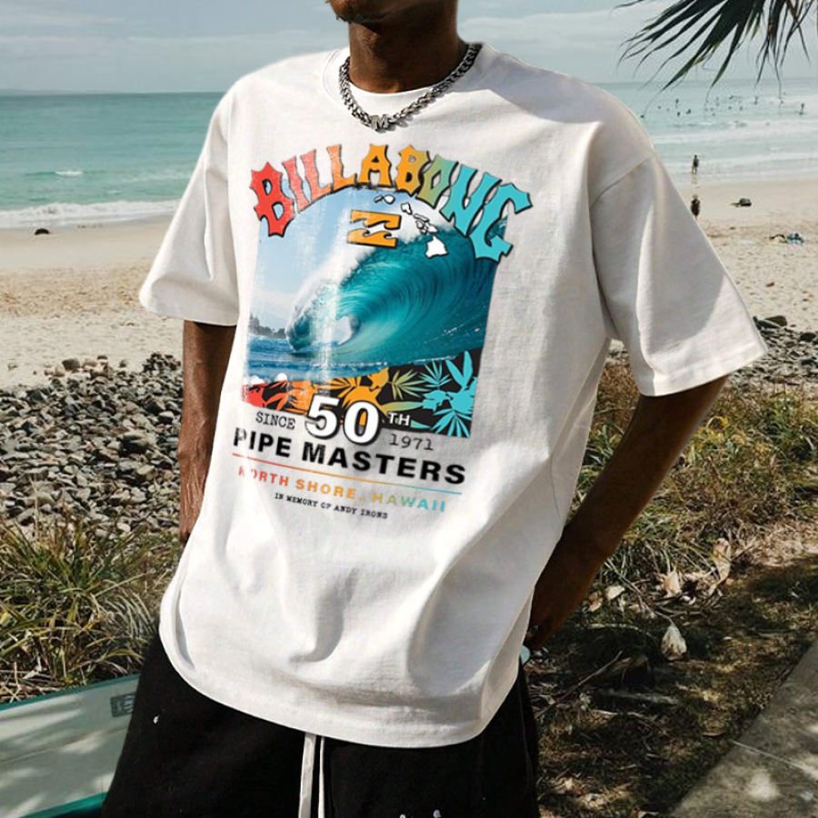

Мужская повседневная футболка большого размера с коротким рукавом в стиле ретро для серфинга и пляжа