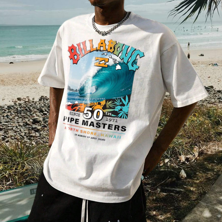 

T-shirt Décontracté à Manches Courtes Pour Hommes Surdimensionné Rétro Surf Plage Vacances