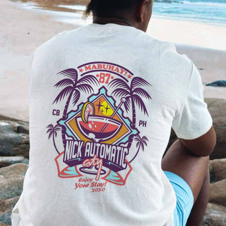 

T-shirt Rétro Vintage Pour Hommes Imprimé Surf Vacances à La Plage