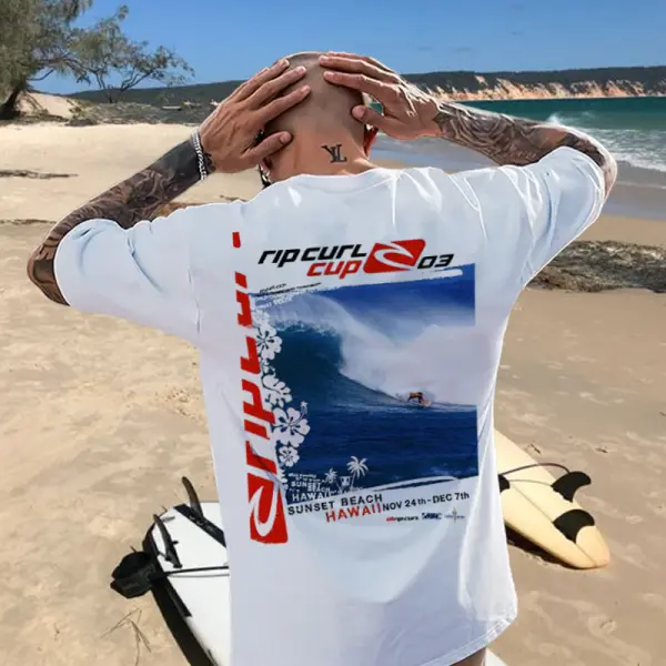 Oversized Men's Retro Surf Beach Vacation Short Sleeve Casual T-Shirt - Kalesafe.com 