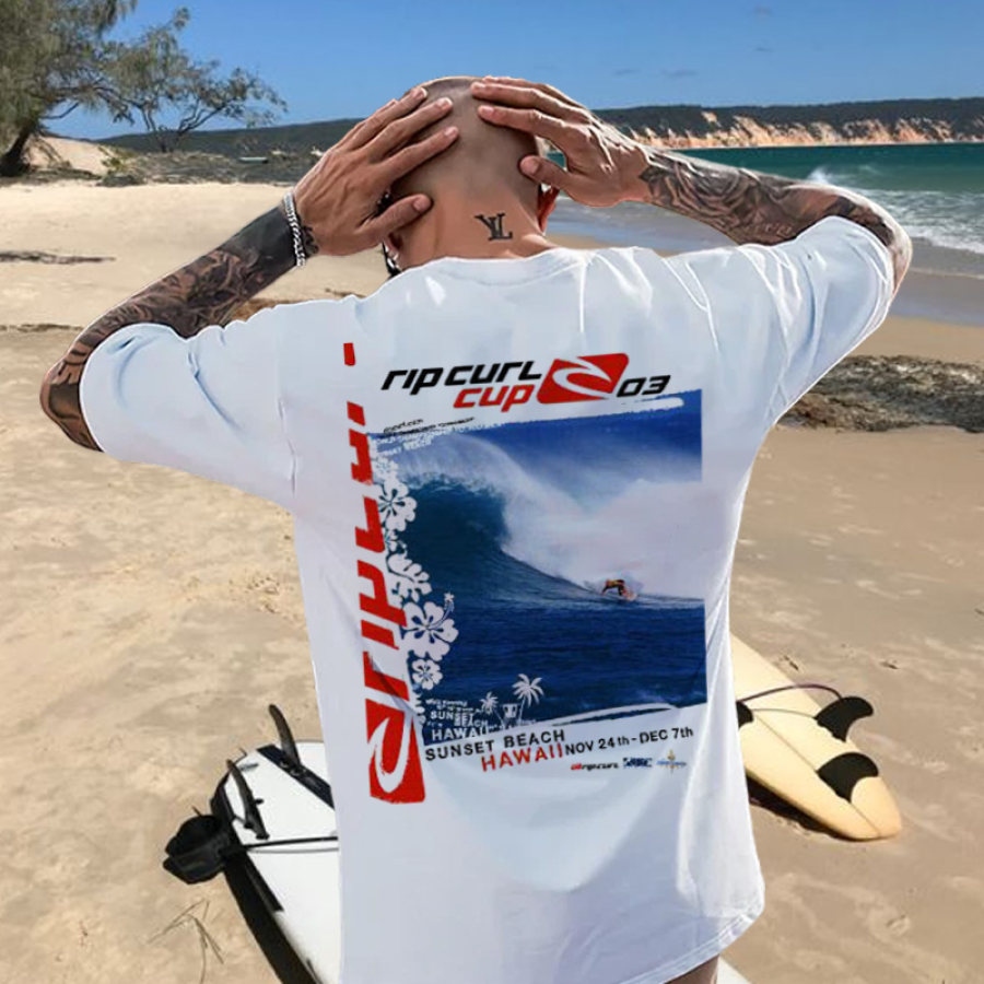 

T-shirt Décontracté à Manches Courtes Pour Hommes Surdimensionné Rétro Surf Plage Vacances