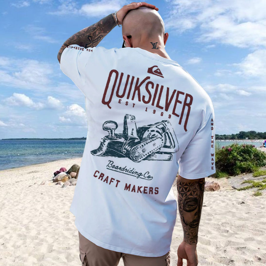 

T-shirt Décontracté à Manches Courtes Pour Hommes Surdimensionné Rétro Surf Plage Vacances