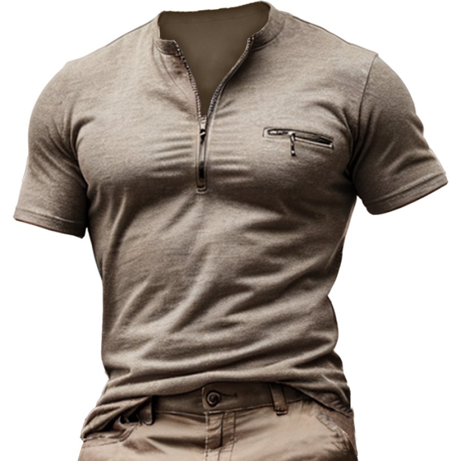 

T-shirt Vintage Pour Hommes Avec Poche Zippée Et Moto Jeep Tactics