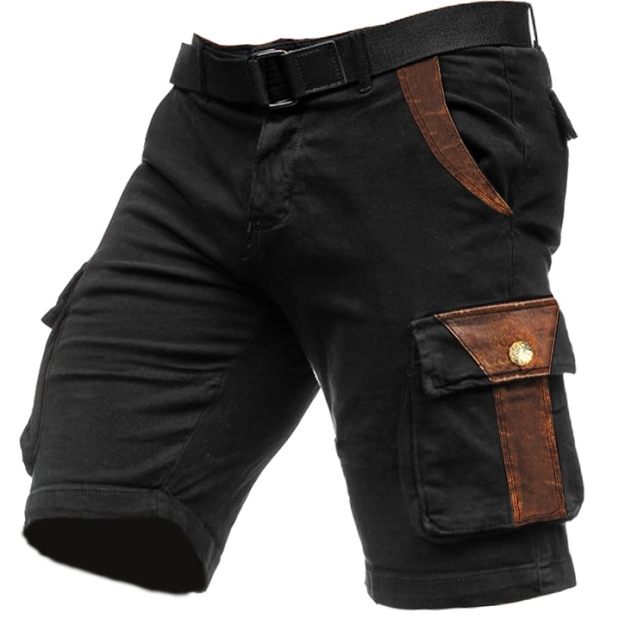 

Herren Jeans Motorrad Shorts Vintage Cargo Shorts mit Farbblock-Taschen