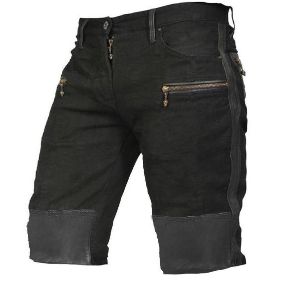 

Pantalones Cortos Tipo Cargo De Cuero Vintage Con Bloques De Color Y Bolsillo Para Motocicleta Jeep Tactics Para Hombre