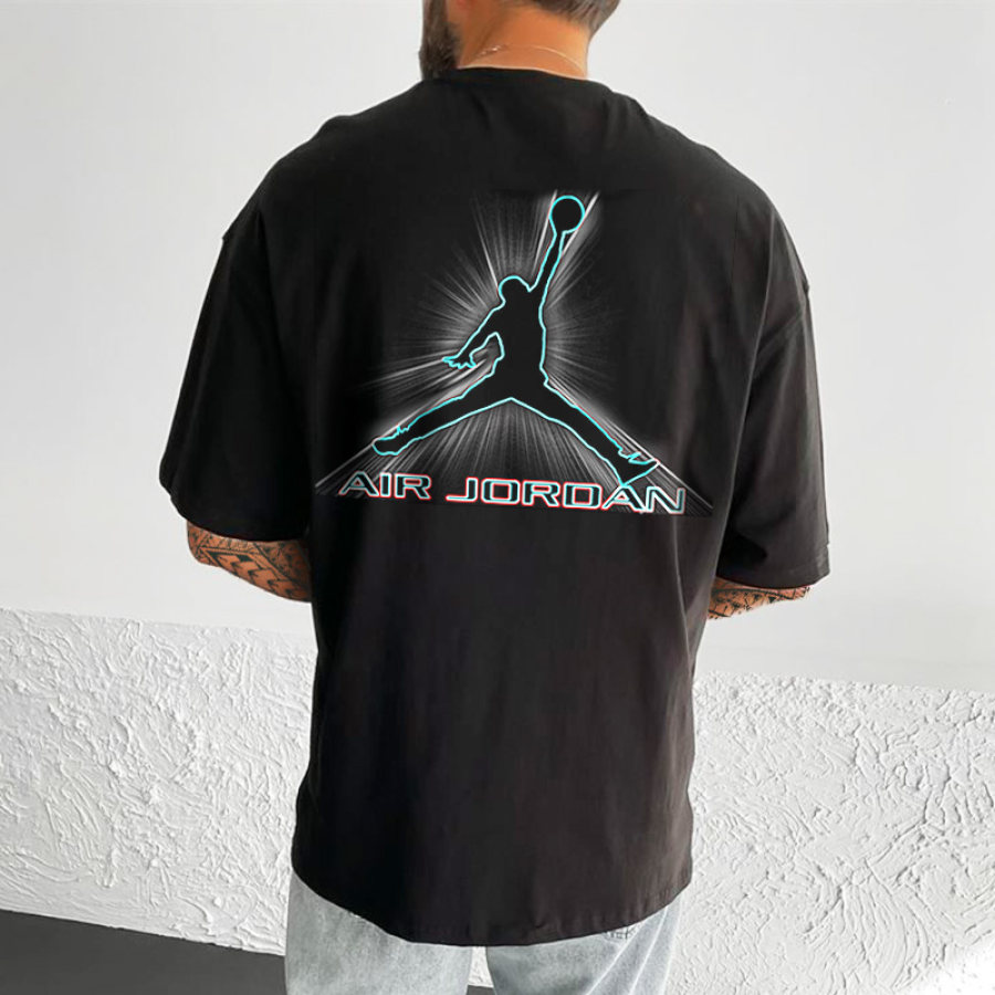 

Herren-T-Shirt übergroß Mit Vintage-Basketball-Aufdruck Kurzärmelig Lässiges T-Shirt