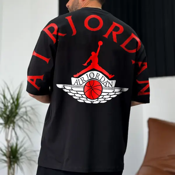 Men's Oversize T-Shirt Vintage Basketball Print Short Sleeve Casual Tee - Cotosen.com