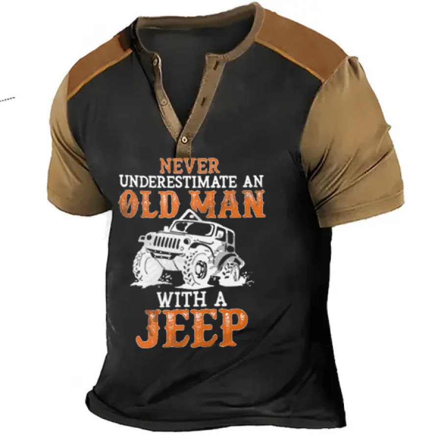 

T-Shirt Homme Henley Old Man Jeep Bouton Ranch Color Block Été Quotidien Hauts