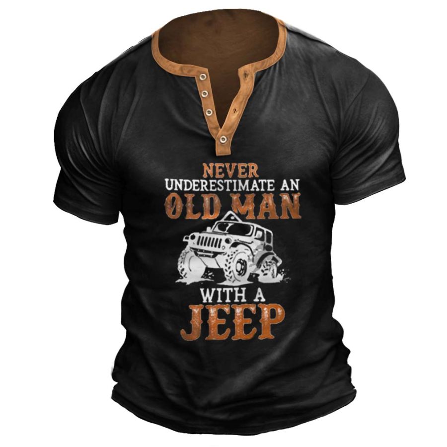 

Vintage Old Man Jeep Henley T-Shirt à Manches Courtes Pour Hommes