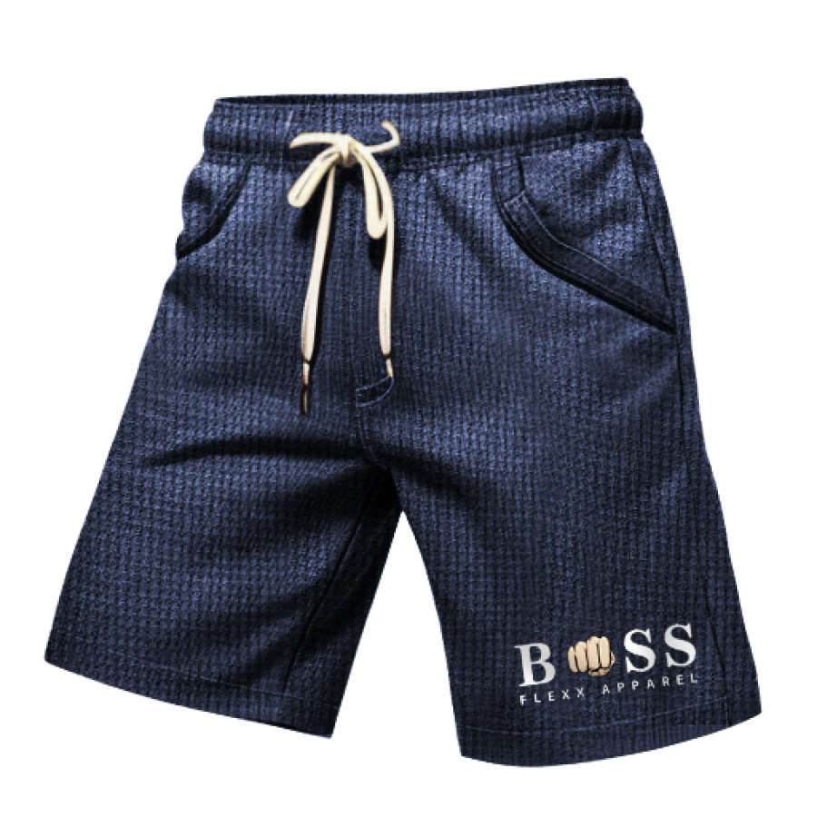 

Herren-Shorts Mit Waffelmuster Vintage-Boss-Print Tasche Outdoor-Shorts Mit Kordelzug