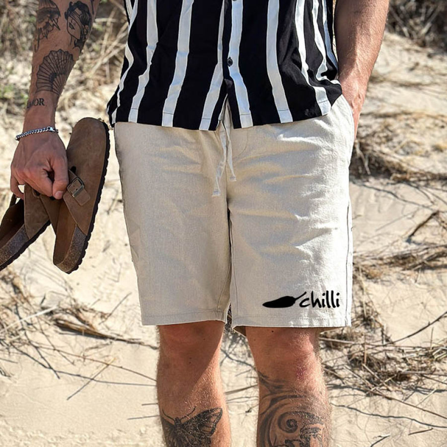 

Pantalones Cortos De Surf Para Hombre Pantalones Cortos Casuales Diarios De Playa Con Cordón De Lino Y Algodón Con Estampado De Tabla De Surf Retro