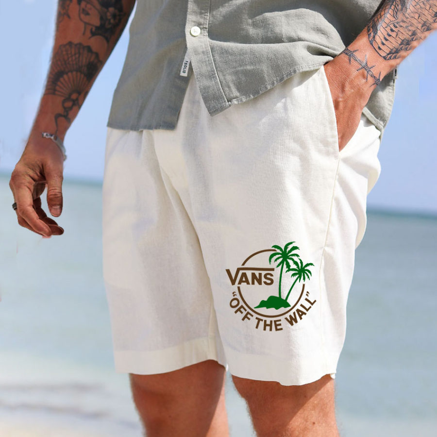 

Мужские шорты для серфинга хлопковые и льняные пляжные повседневные шорты с принтом пальм в стиле ретро