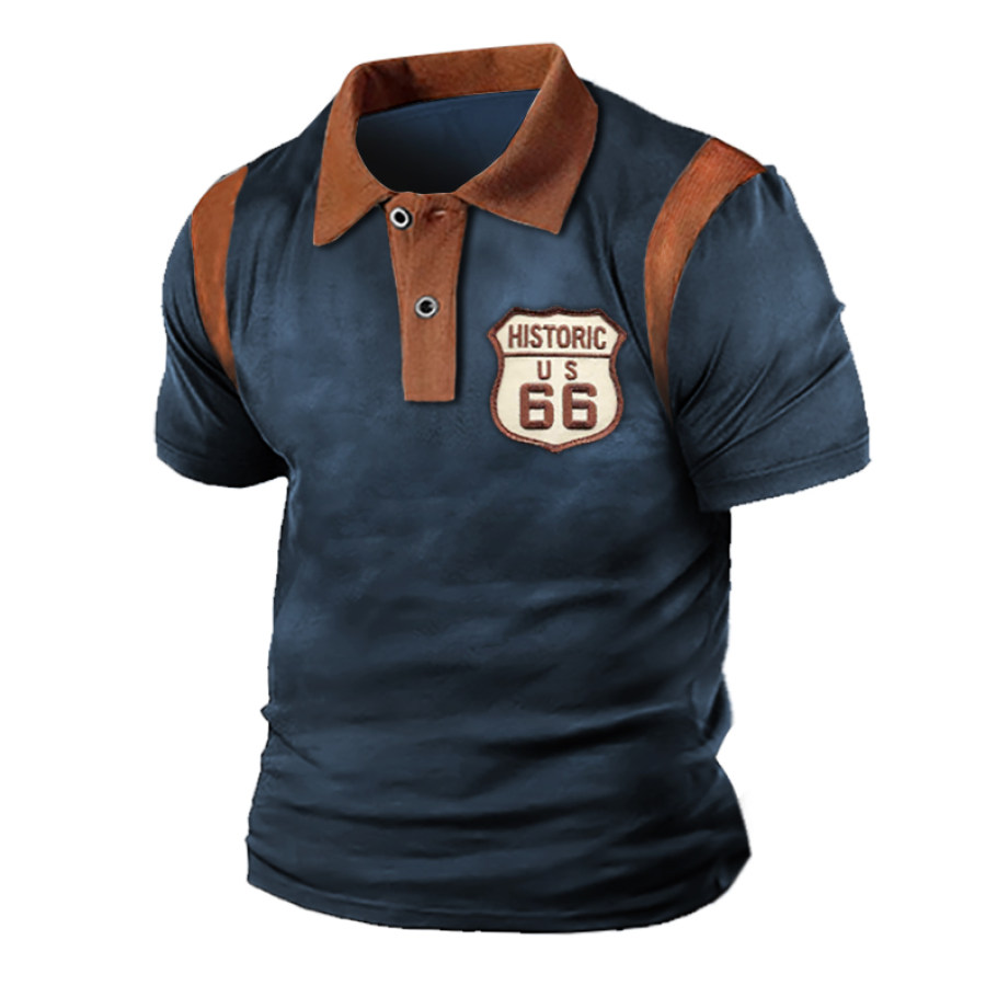 

Camiseta Para Hombre Polo Vintage Ruta 66 Bordado Estampado Bloques Verano Diario Manga Corta Tops