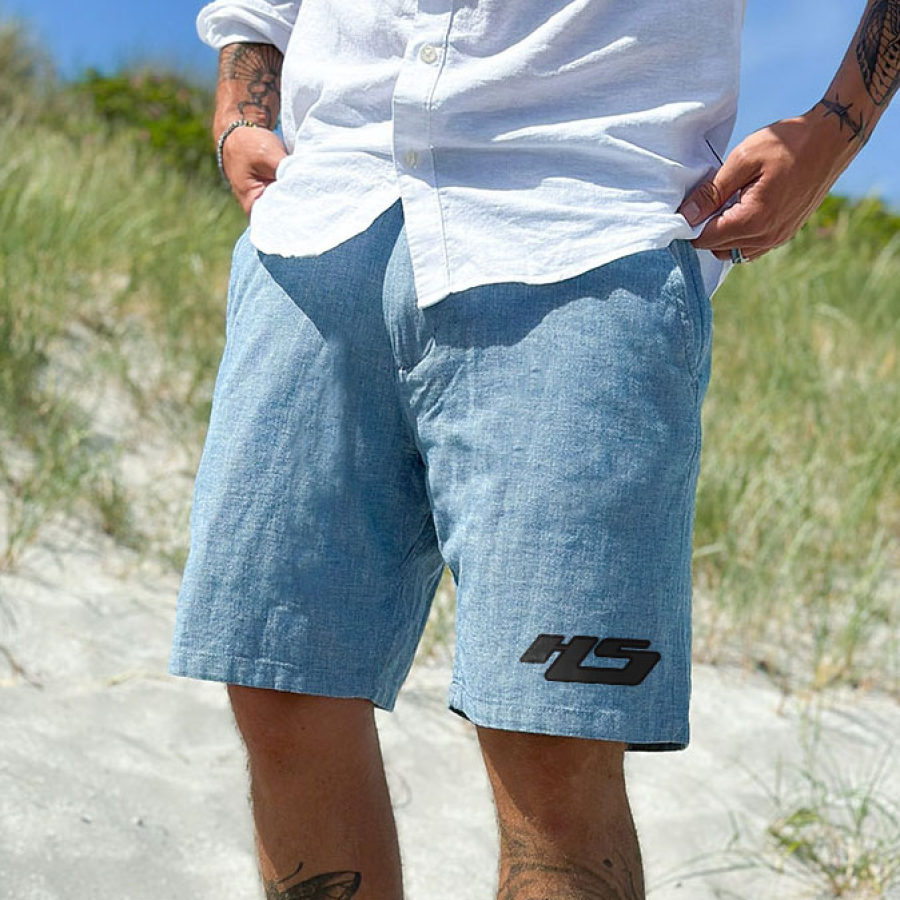 

Pantalones Cortos De Surf Para Hombre Retro Hs Tabla De Surf Estampado Algodón Lino Playa Pantalones Cortos Casuales Diarios
