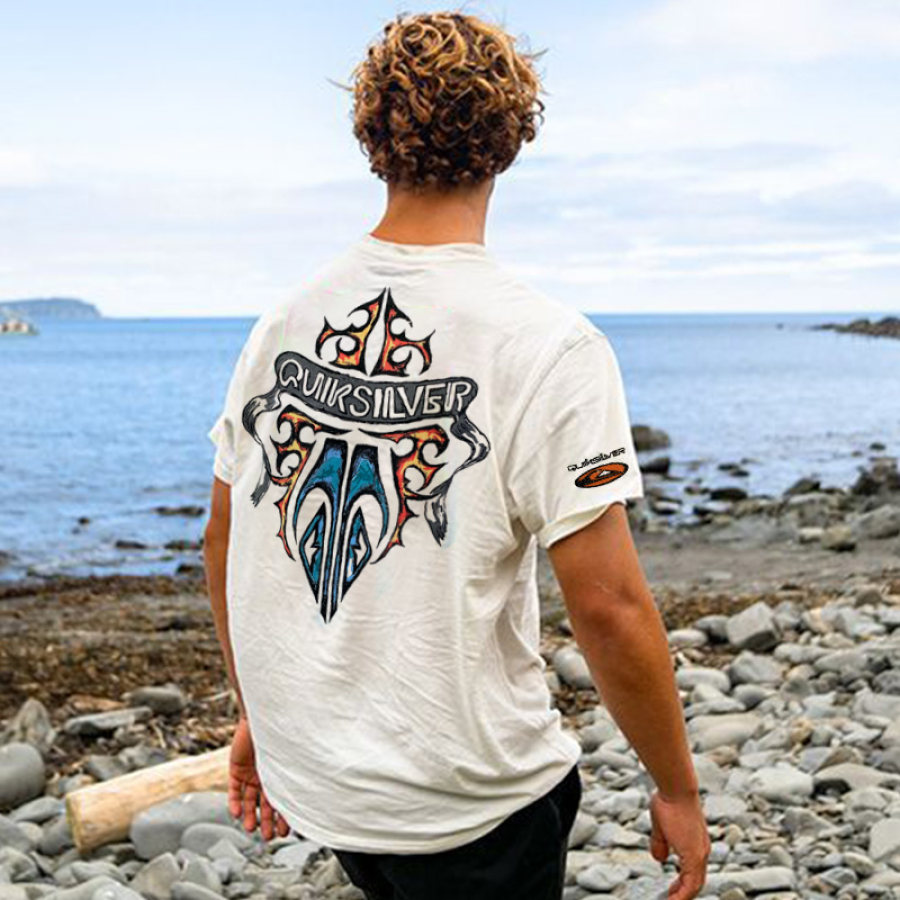 

T-shirt Décontracté Surdimensionné à Imprimé Surf Rétro Pour Hommes