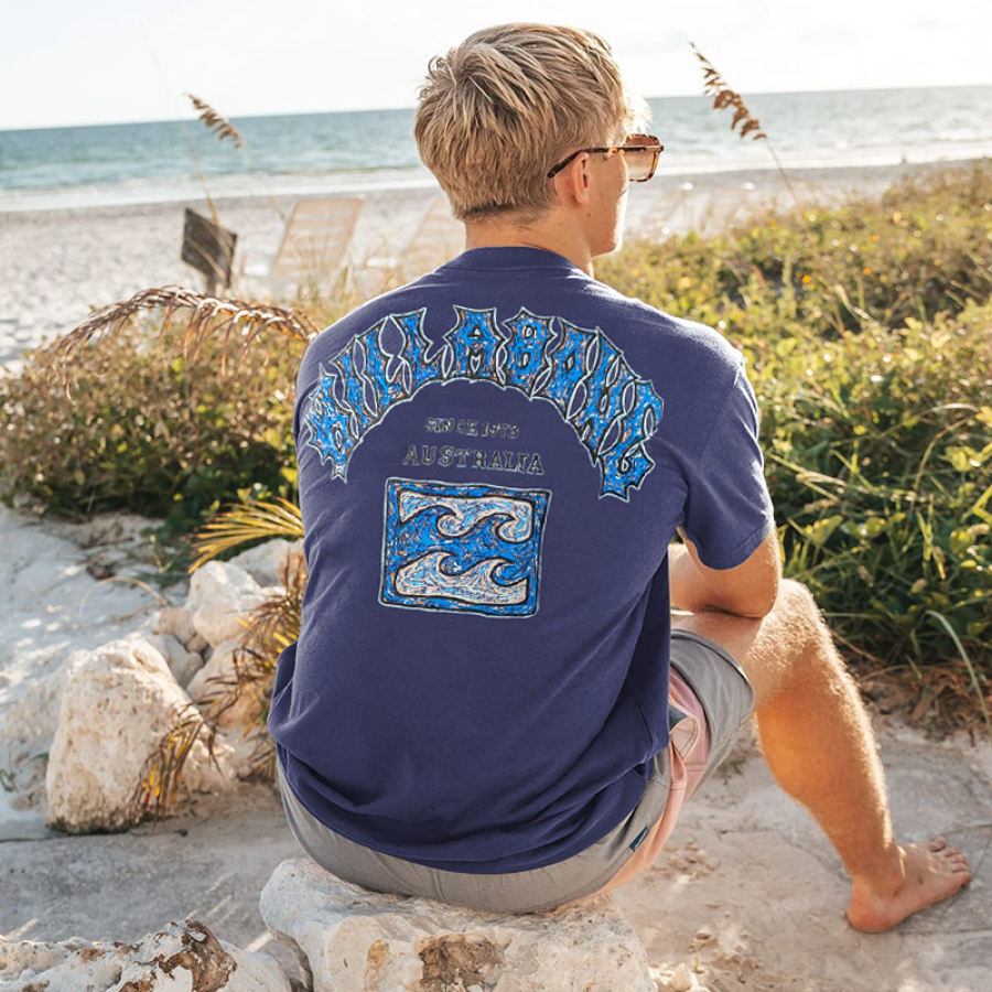 

T-shirt Décontracté à Manches Courtes Et Imprimé Surf Pour Hommes