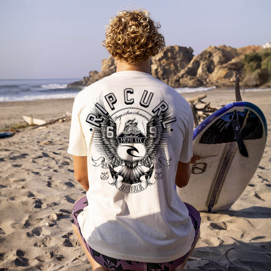 

Kurzarm-Freizeit-T-Shirt Mit Surf-Print Für Herren