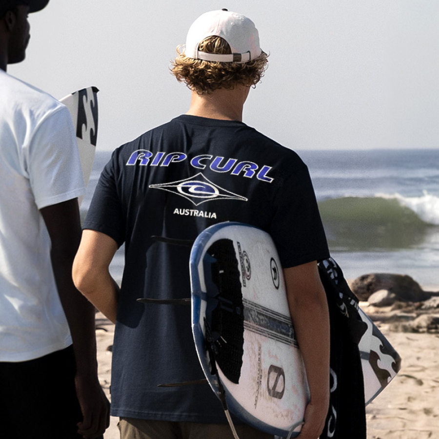 

Kurzarm-Freizeit-T-Shirt Mit Surf-Print Für Herren