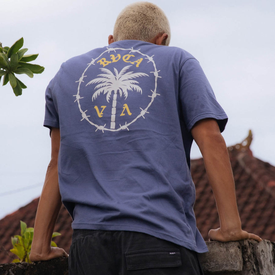 

Camiseta Vintage De Manga Corta Con Estampado De Palmeras Y Surf Para Hombre