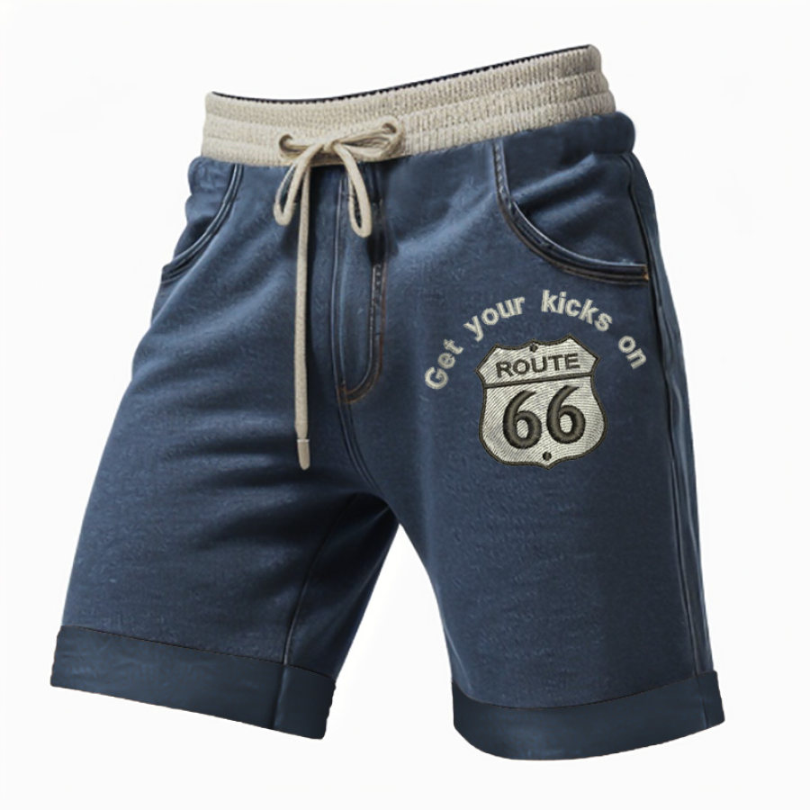 

Pantalones Cortos Para Hombre Vintage Get Your Kicks On Route 66 Bolsillo Bordado Bloque De Color Pantalones De Chándal Con Cordón Al Aire Libre