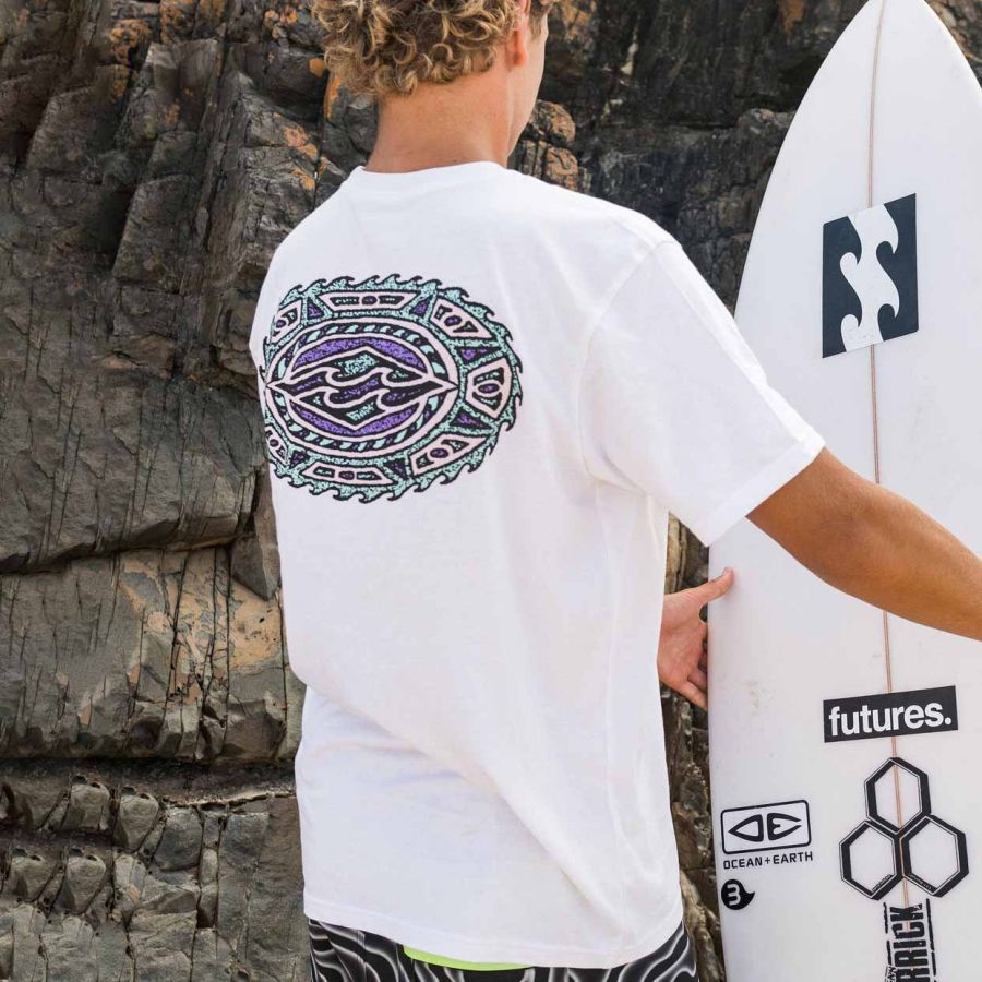 

T-shirt Vintage à Manches Courtes Pour Hommes Imprimé Surf Wave Plage