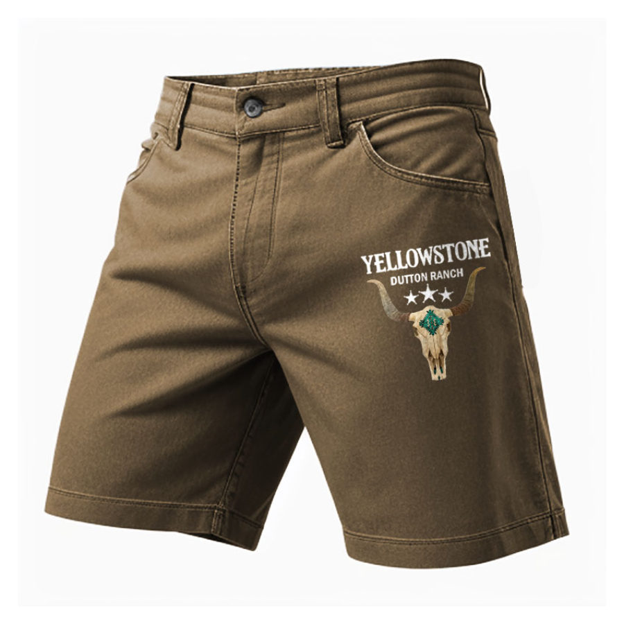 

Men's Vintage Western Yellowstone Print Tactical Cargo Shorts