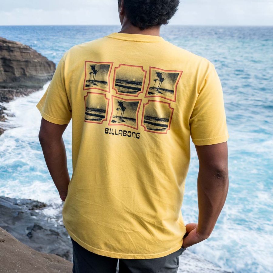 

T-shirt à Manches Courtes Pour Hommes Vintage Surf Imprimé Palmier Plage