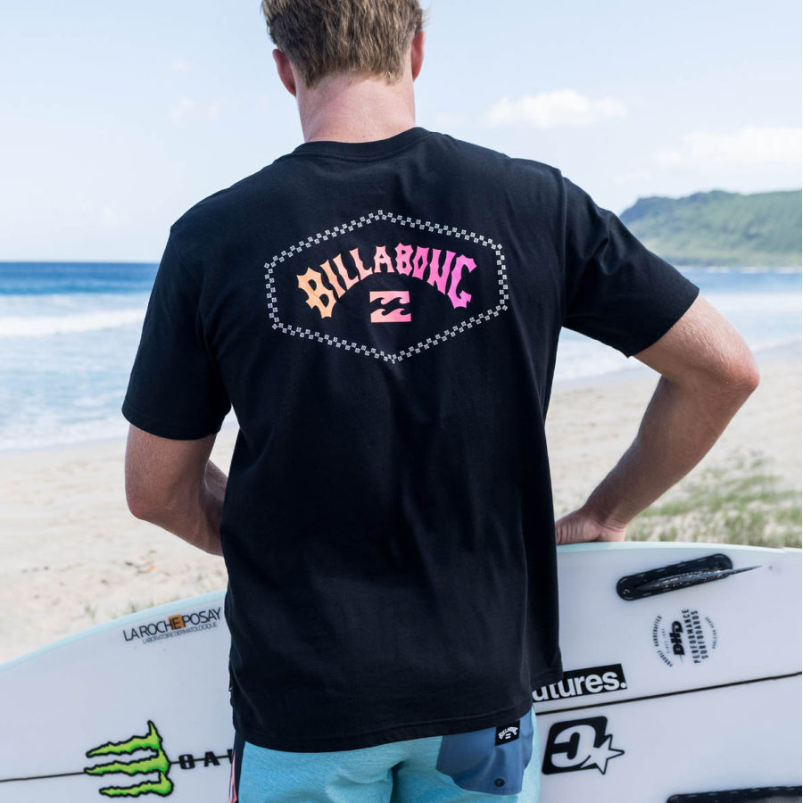

T-shirt Vintage à Manches Courtes Pour Hommes Imprimé Surf Wave Plage