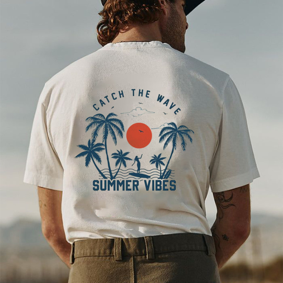 

T-shirt Surdimensionné Vintage Surf Print Beach Resort Pour Hommes