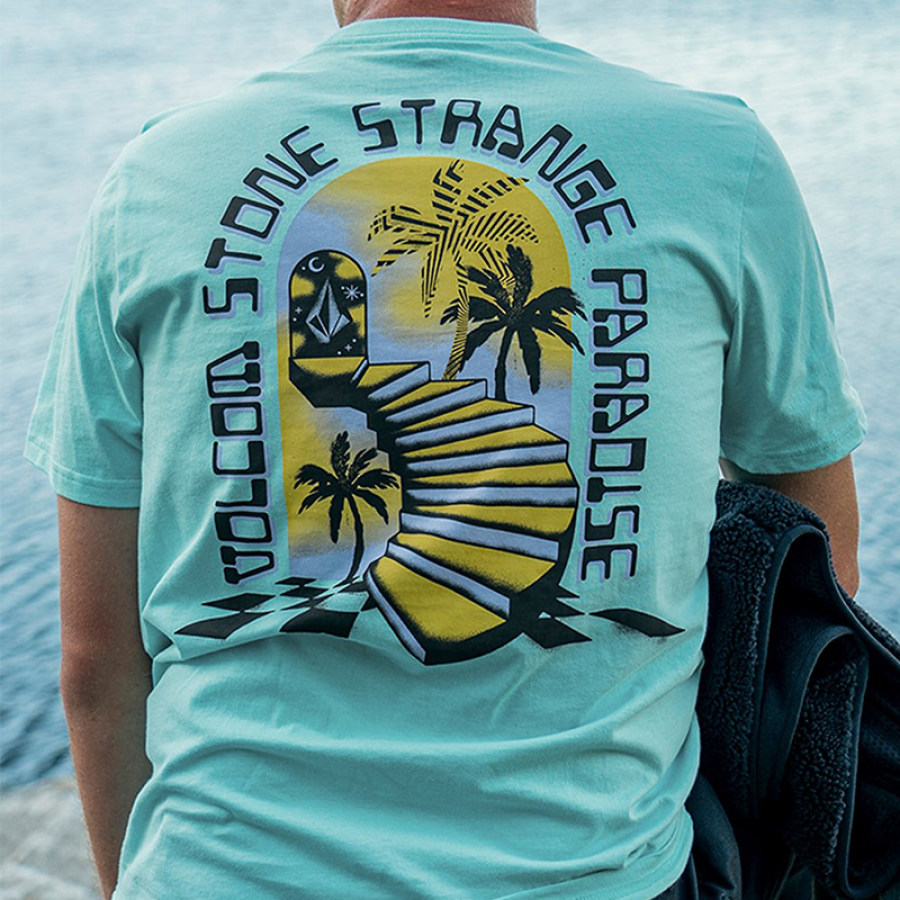 

Camiseta De Manga Corta Con Estampado De Surf Para Hombre Rosa Rojo