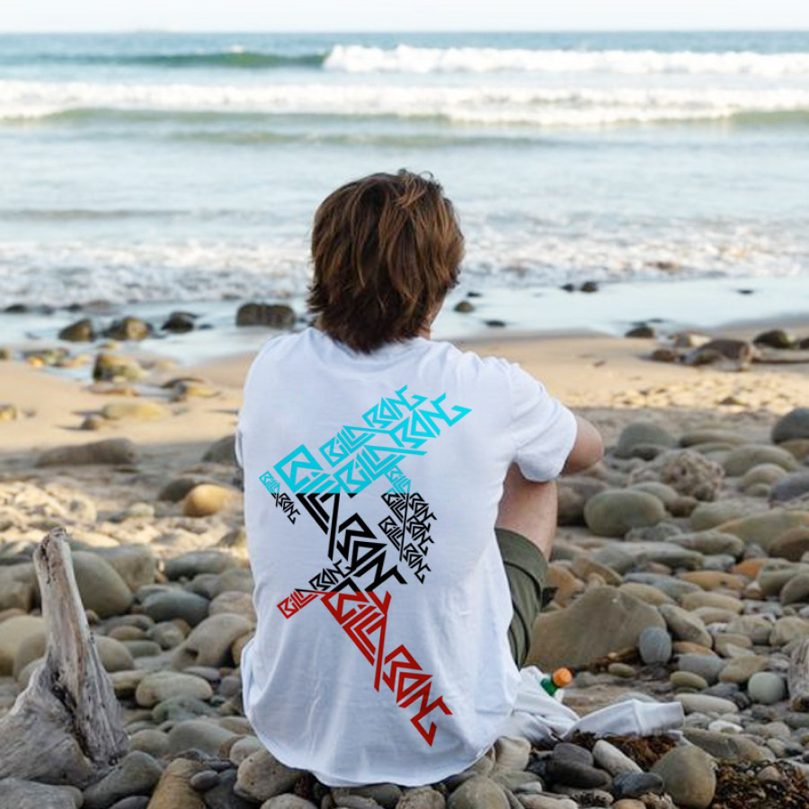 

Camiseta Extragrande De Manga Corta Con Estampado De Vacaciones En La Playa Y Surf Para Hombre