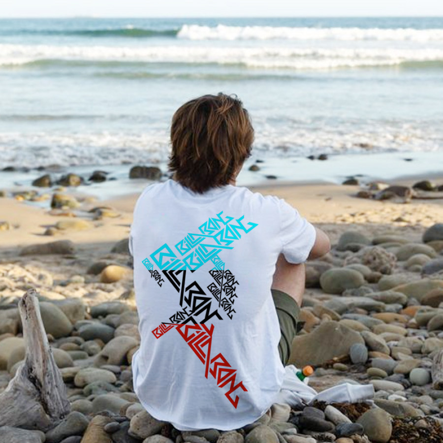 

Übergroßes Kurzärmliges Herren-T-Shirt Mit Surf-Strand-Urlaub-Print