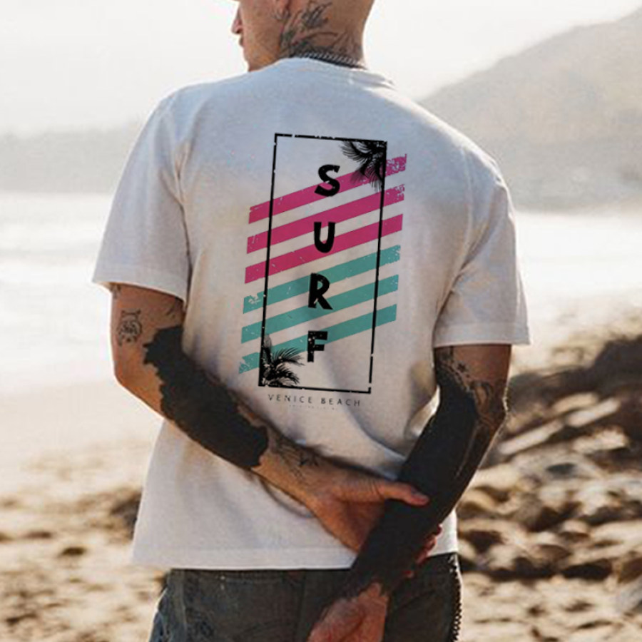 

T-shirt Vintage Surf Print Beach Resort Pour Hommes