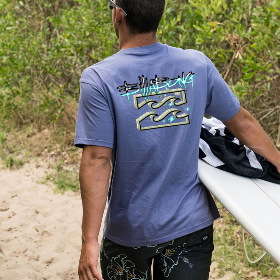

Kurzarm-T-Shirt Mit Surf-Strand-Urlaub-Print Für Herren