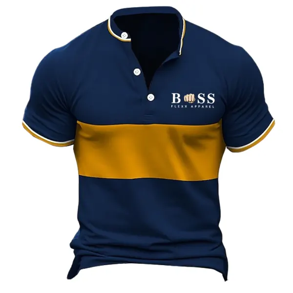 Men's Henley T-Shirt Vintage Boss Color Block Short Sleeve Summer Daily Tops - Cotosen.com