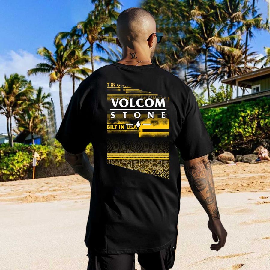 

Мужская футболка большого размера винтажная пляжная повседневная футболка с короткими рукавами и принтом Volcom для серфинга