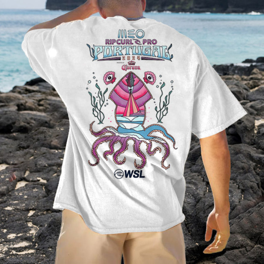 

Мужская футболка большого размера винтажная повседневная футболка для серфинга Rip Curl Pro Portugal пляжная футболка с короткими рукавами