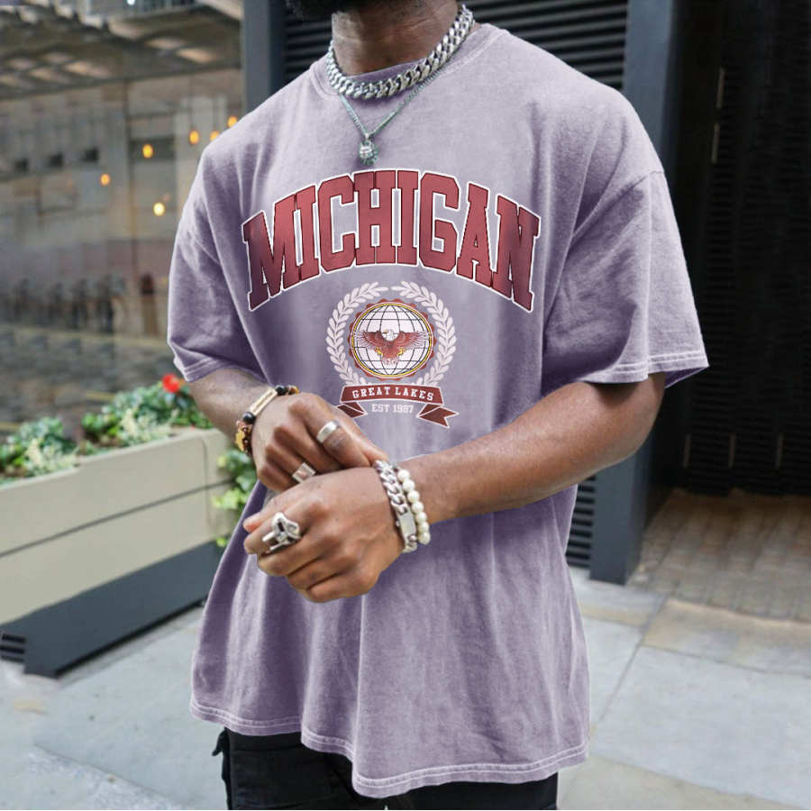 

Michigan T-shirt Surdimensionné Rétro Vintage Pour Hommes