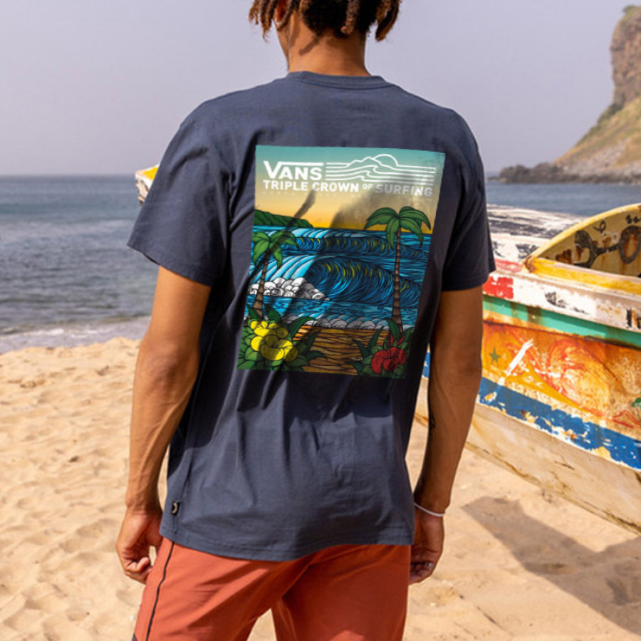 

T-shirt Décontracté à Manches Courtes Et Imprimé Surf Pour Hommes