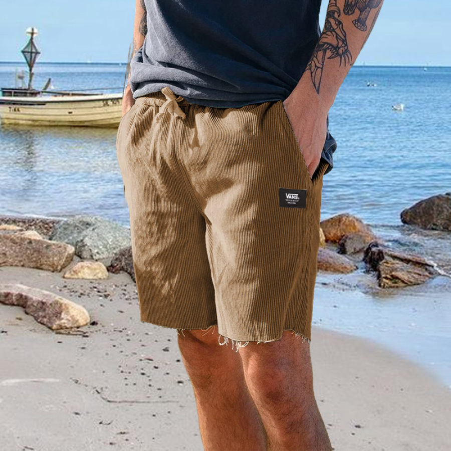 

Herren-Shorts Vintage-Cord 5 Zoll Boardshorts Strand Urlaub Alltag Lässig Dunkles Khaki