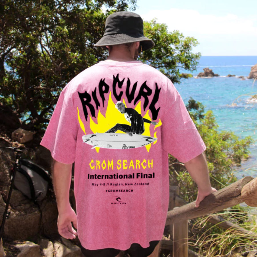 

Oversized Men's Vintage Surf Cotton Washed Distressed T-Shirt